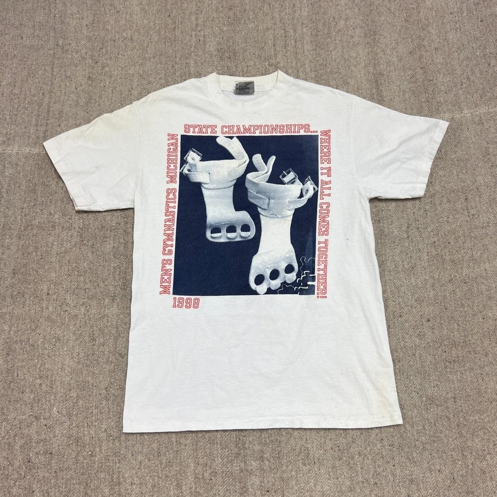Vintage Michigan State Gymnastic Shirt Mens Medium White 1980s State Champions